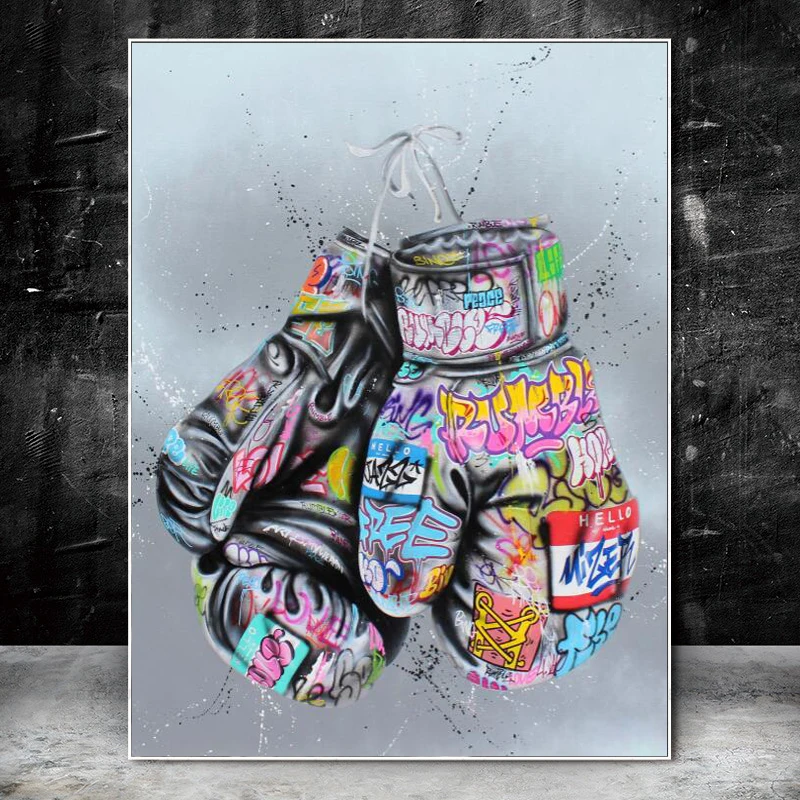 

Graffiti Canvas Art Posters and Prints on The Wall Painting Street Wall Art Boxing Gloves Picture for Living Room Home Decor