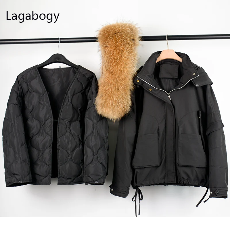 Парка женская зимняя с капюшоном из 2021 натурального меха енота со съемной