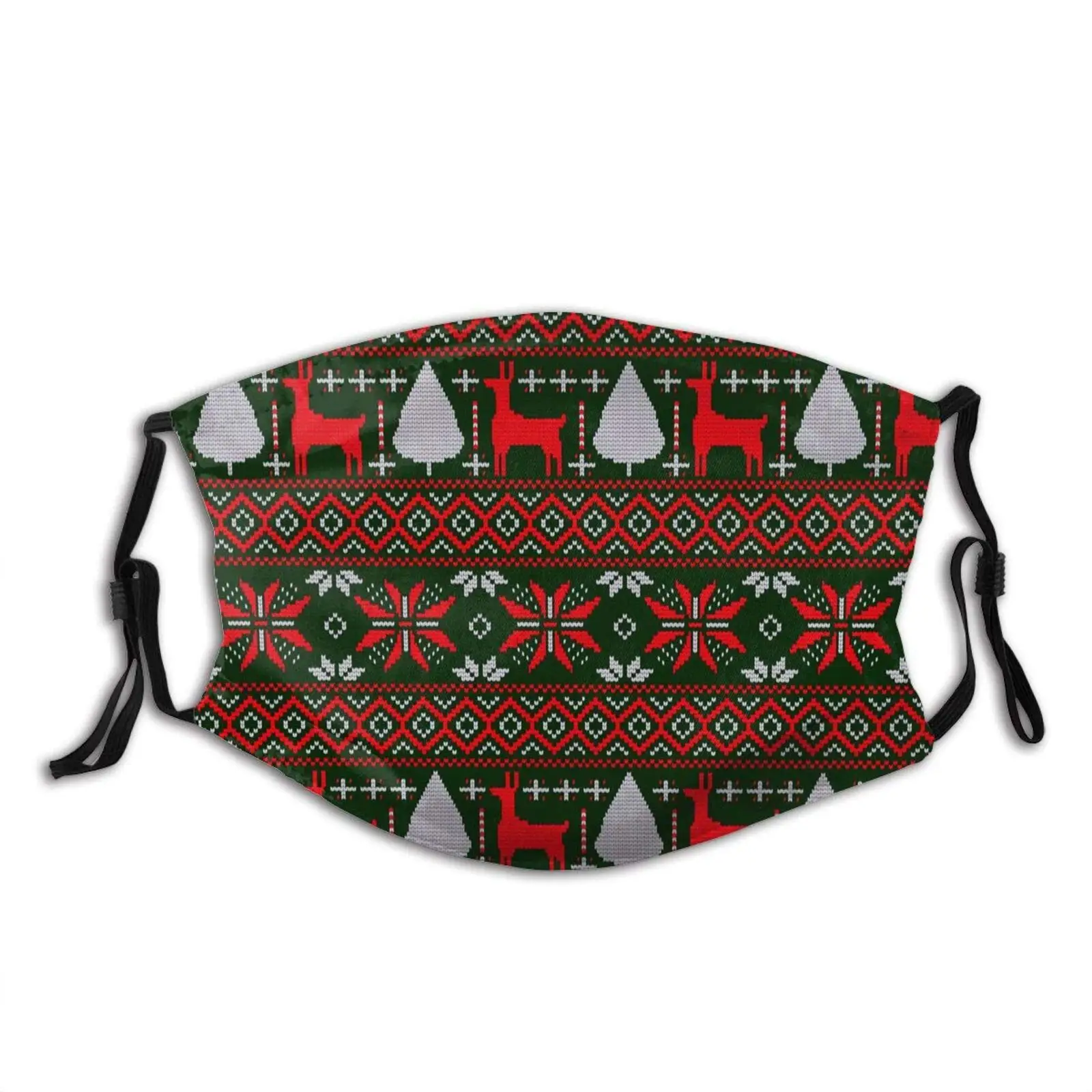 

Ugly Knitted Reindeer Snowflake Pattern Christmas Tree Cloth Mask Reusable Adjustable Washable, 2 Filters for Men Women Bandana