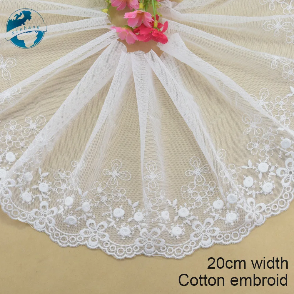 Белая кружевная хлопчатобумажная вышитая французская лента 20 см ткань из гипюра
