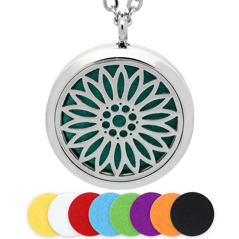 Серебряное ожерелье для ароматерапии 30 мм магнитный Подсолнух нержавеющая сталь