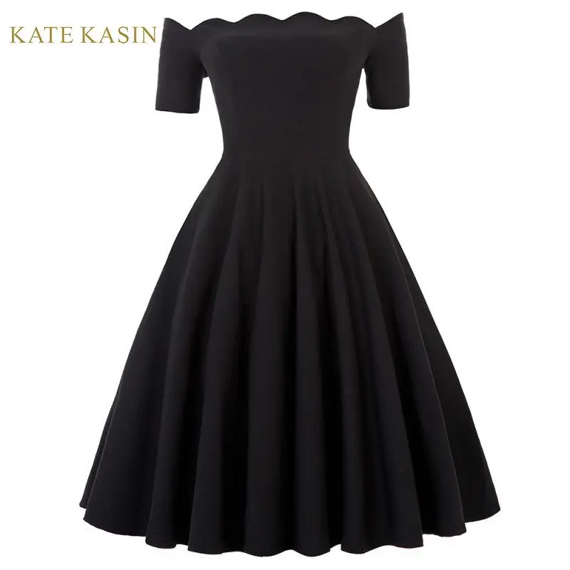 Kate Kasin женское винтажное плиссированное платье с открытыми плечами однотонное