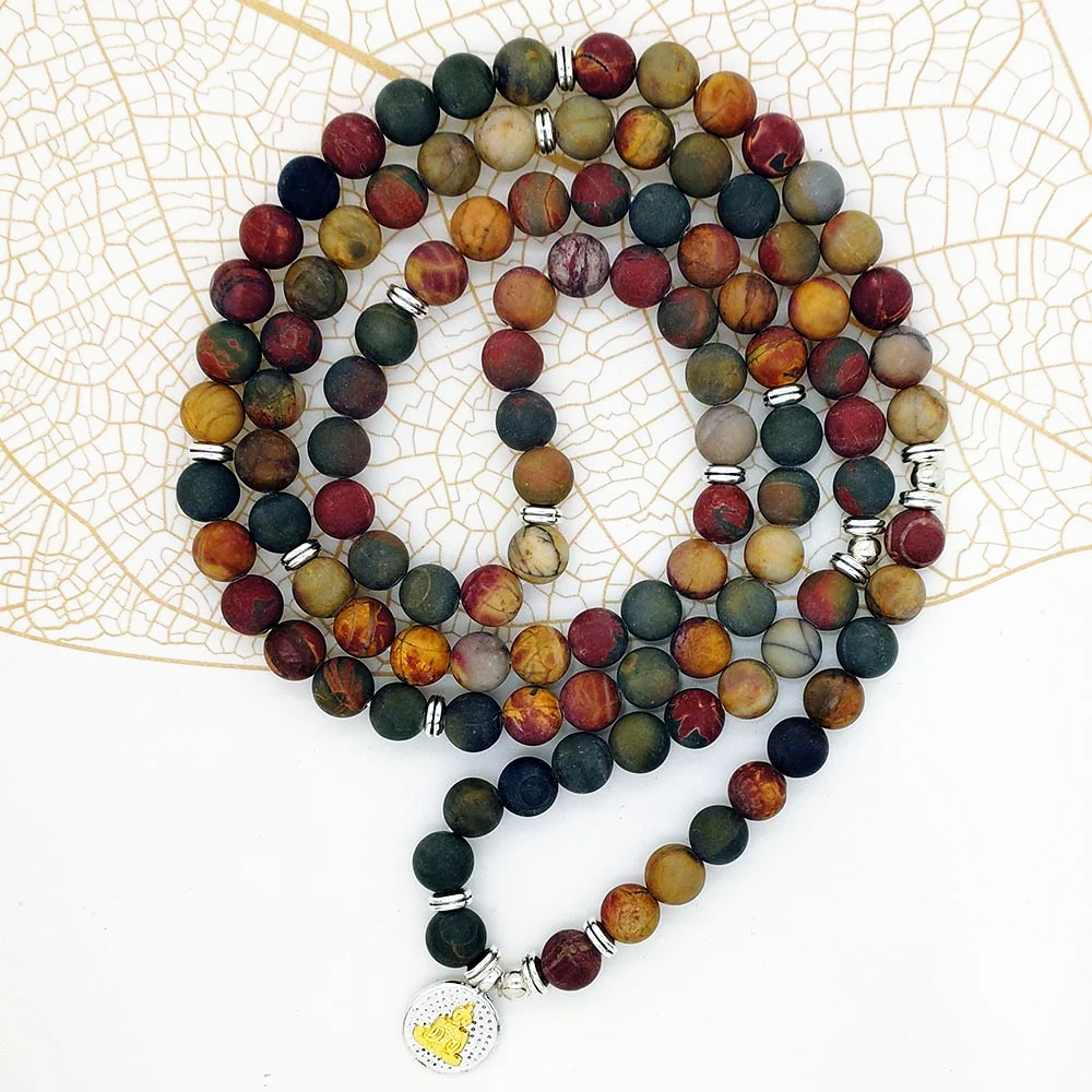 

8mm 108 Mala Bracelet Prayer Beads Matte Ocean Stone Beads Meditation Mala Beads Bracelet Tibetan Healing Men Jewelry