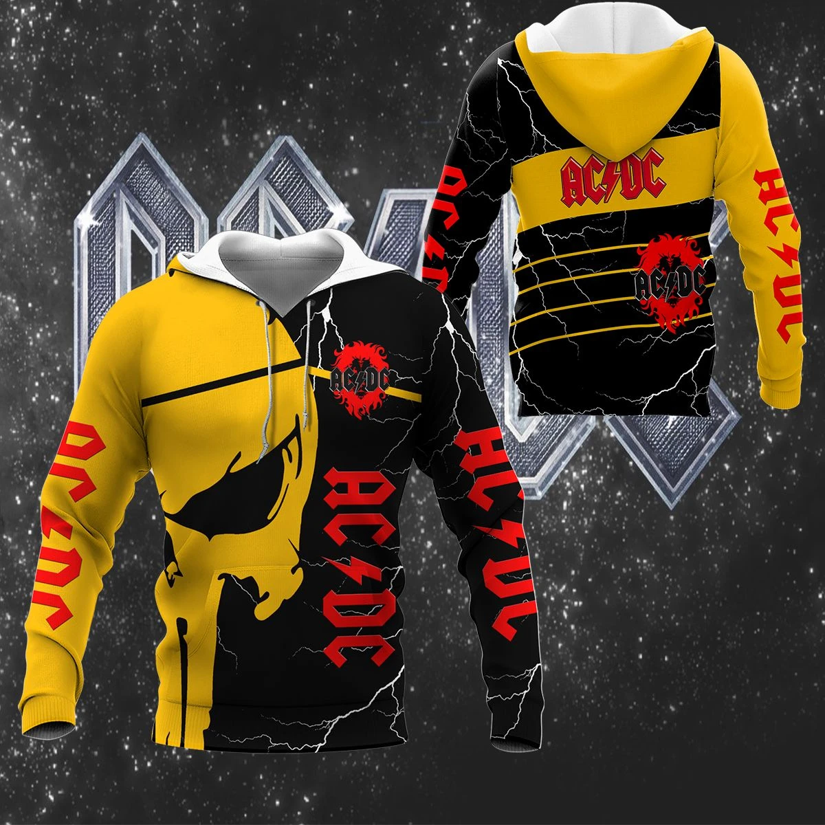 

New spring and autumn brand AC⚡DC logo fashion casual men's 3D digital printing hooded zipper shirt sports unisex jacket AC01
