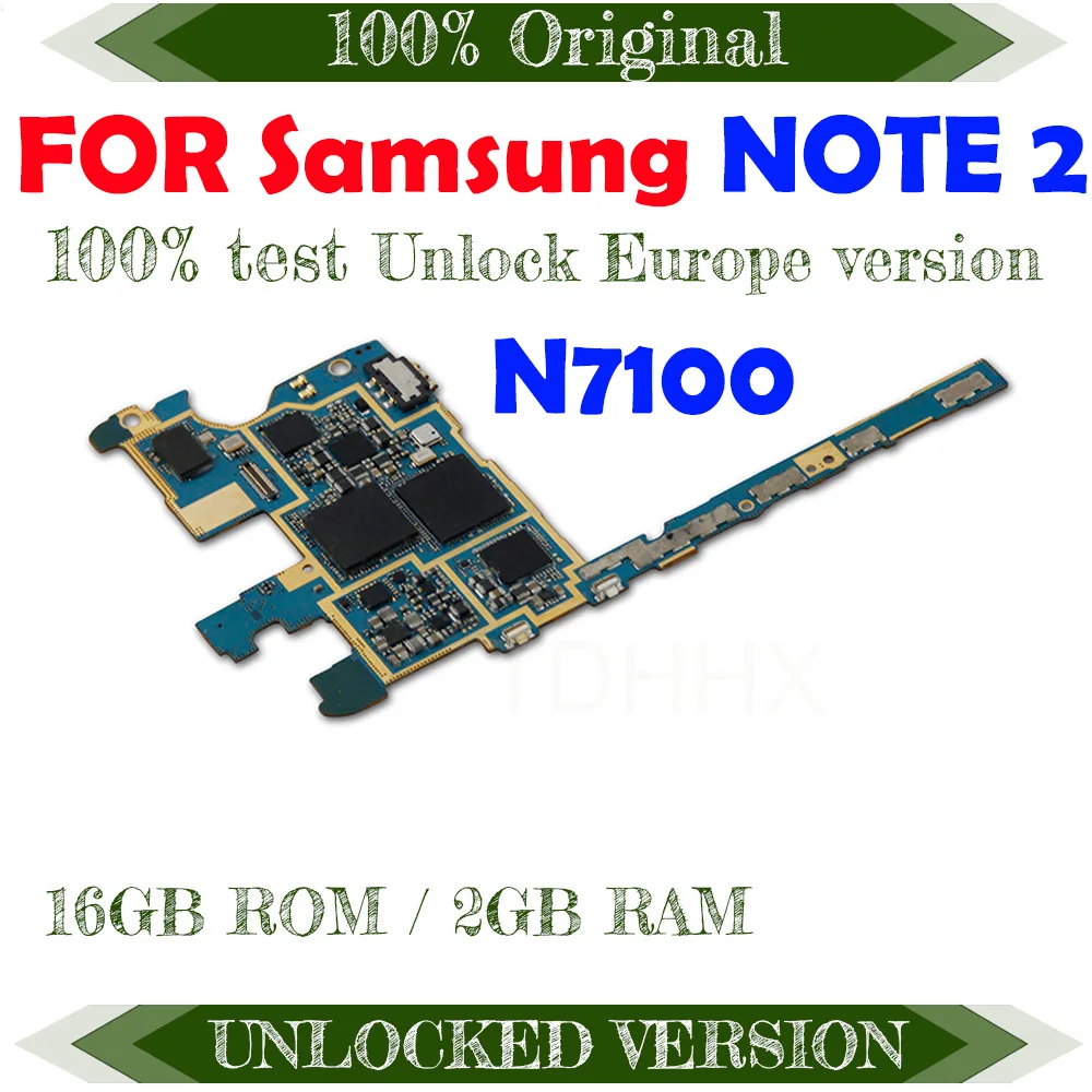 For Original Samsung Galaxy Note 2 N7100 Motherboard 16GB Full Unlocked Mainboard With Chips Android OS System Logic Board | Мобильные