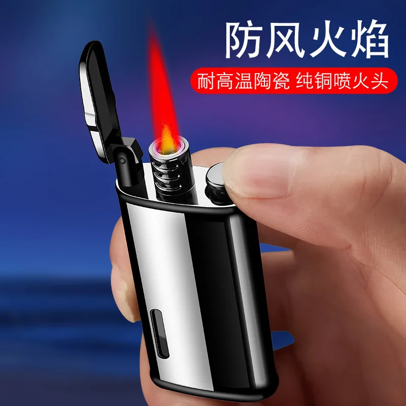 

The Classic and Fashionable Windproof Lighter Is Held In The Hand and Looks Very Atmospheric. Metal Red Flame Lighter Men Gifts