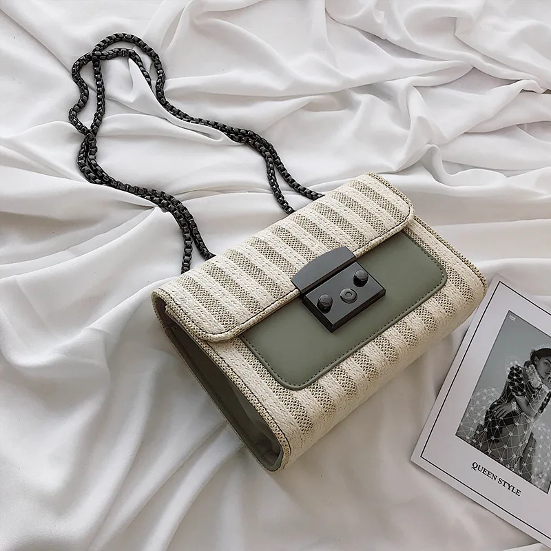 Женская маленькая сумка мессенджер в полоску летняя парусиновая французском