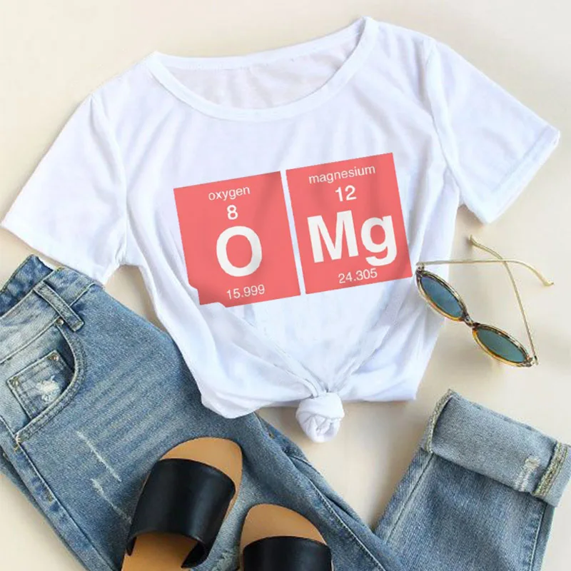 

100% Cotton Womens Tops Short Sleeve T-Shirt OMG Letter Graphic Tees Oversized O Neck Shirts Streetwear Female