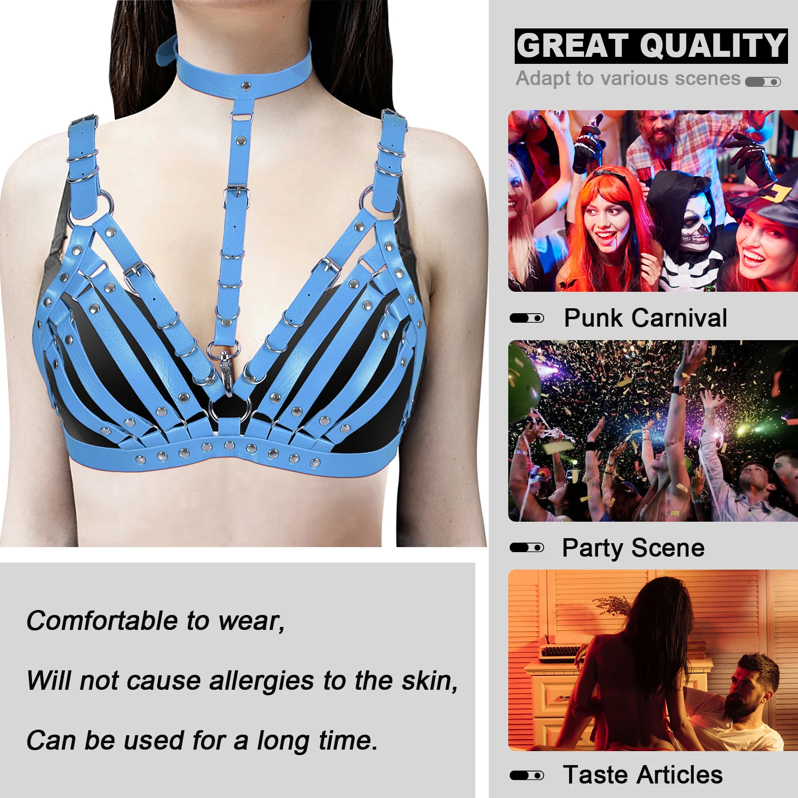 

Harajuku Edgy Leather Chest Sculpture Tops Breast Harness Women Punk Gothic Pull-up Bra Body Cage Brassiere Sexy Erotic Lingerie