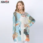 Женское трикотажное платье-свитер, с длинным рукавом летучая мышь, с принтом, большого размера, 2021