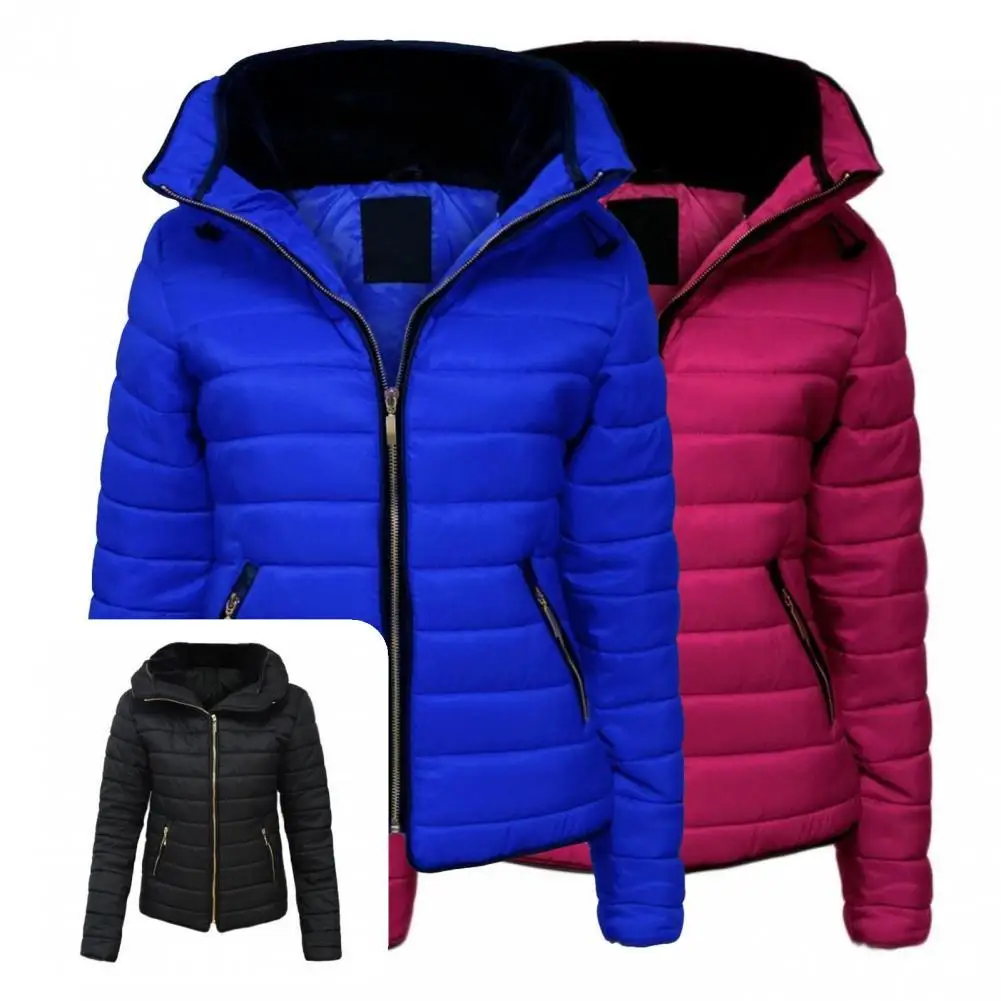

Simple Women Coat Soft Texture Simple Stand Collar Solid Color Puffer Coat Winter Jacket Women Coat