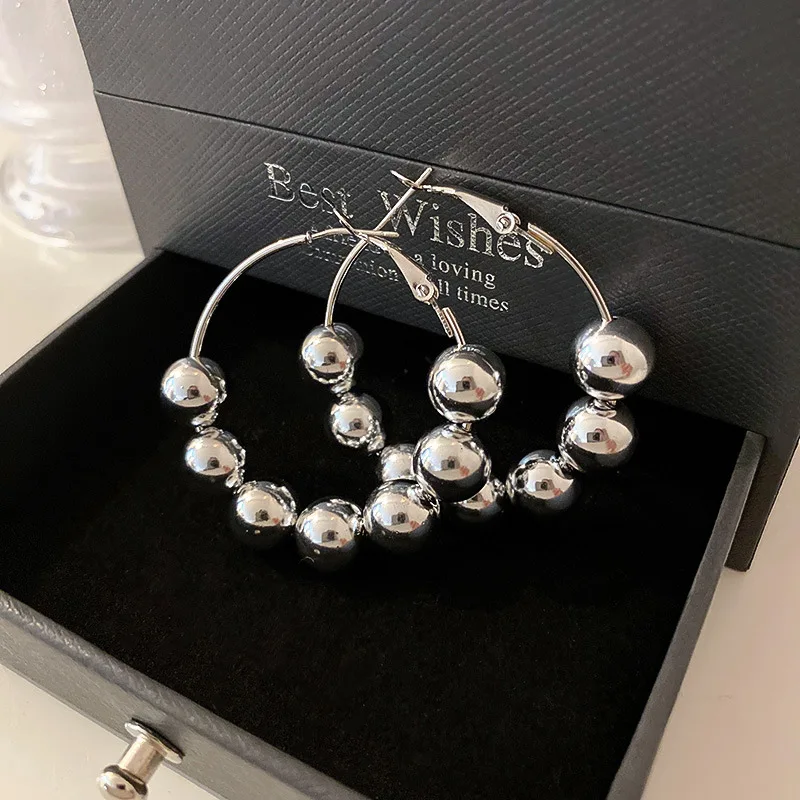 

KOFSAC Silver Color Bean Earrings For Women 2021 Korean Fashion Jewelry Unusual Accessories For Party Girls Glamorous Lady Gift