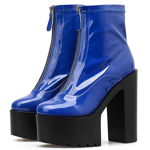 blue shoes Gdgydh/сезон весна-осень; женские ботинки из лакированной кожи на молнии; женская обувь на очень высоком каблуке; женская обувь для вечеринок и ночных клубов; обувь на платформе - Цвет: blue shoes