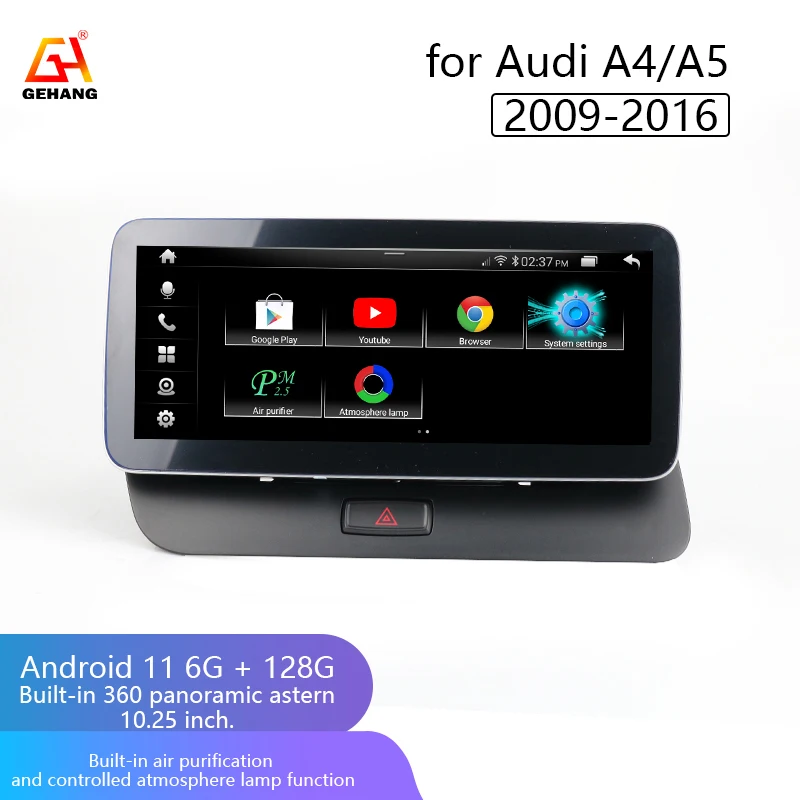 

Автомобильная Мультимедийная система GEHANG, 12,5 дюйма, Android 11, 6 +, 128 ГГц, воздухоочиститель с окружающим освещением для Audi A4 A5 2009-2016