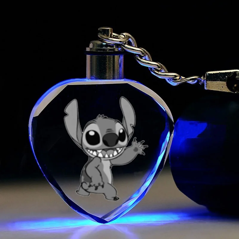 C Дисней Ститч в форме сердца кристалл мультфильм брелок светодиодный кулон милый орнамент подарок автомобиль брелок - Название цвета: C
