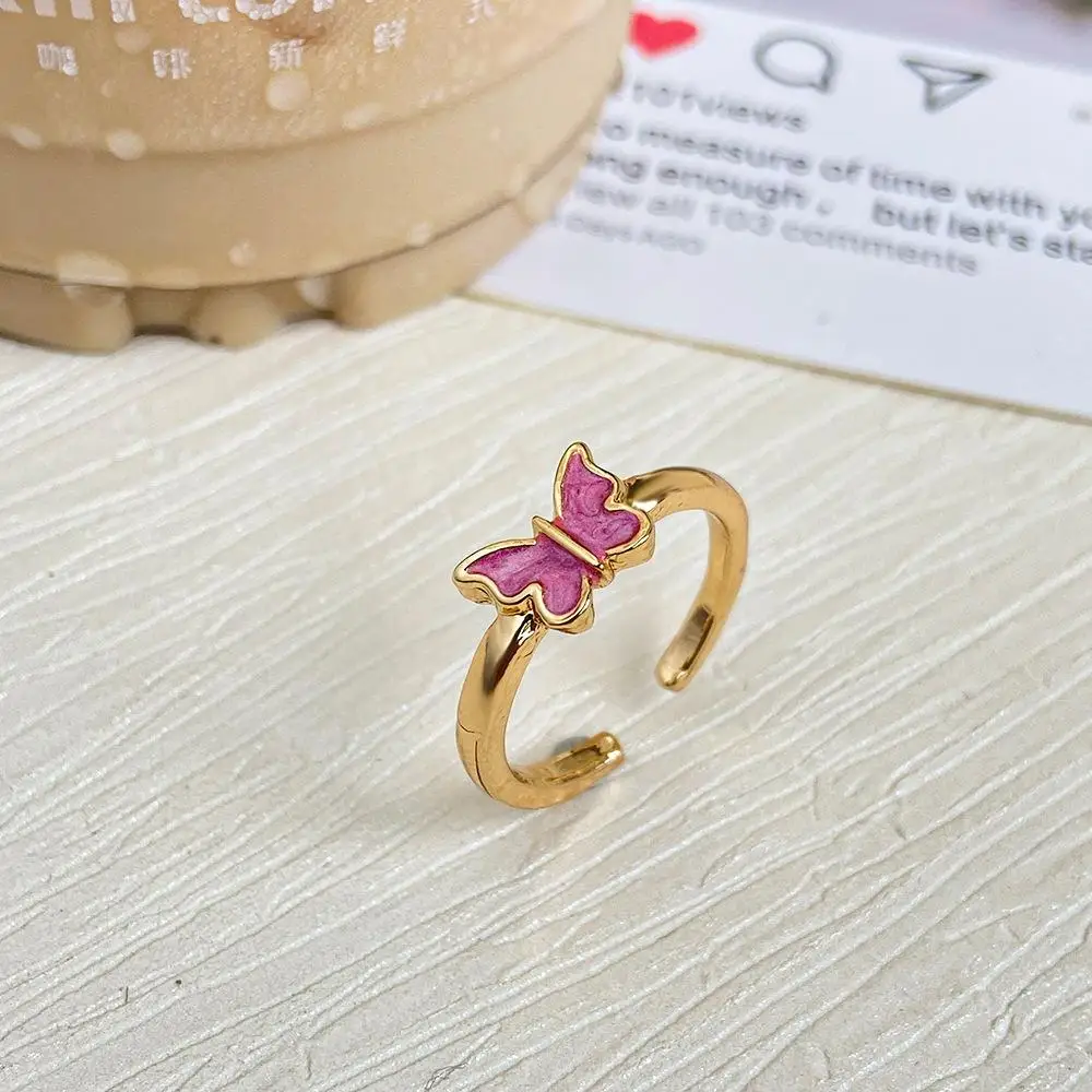 Корейские модные эмалевые открытые женские кольца в форме бабочки для маленьких