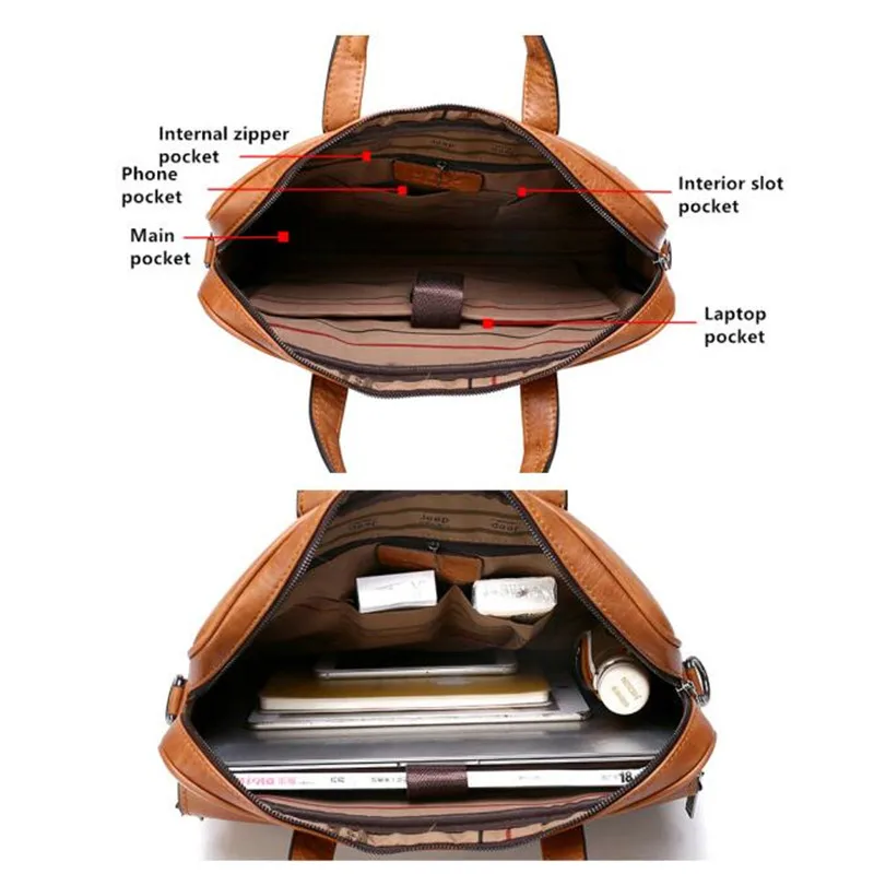 

Men's New Business Briefcase Bag High Quality Travel Handbag For Man Split Leather 14 inches Laptop Messenger Bags