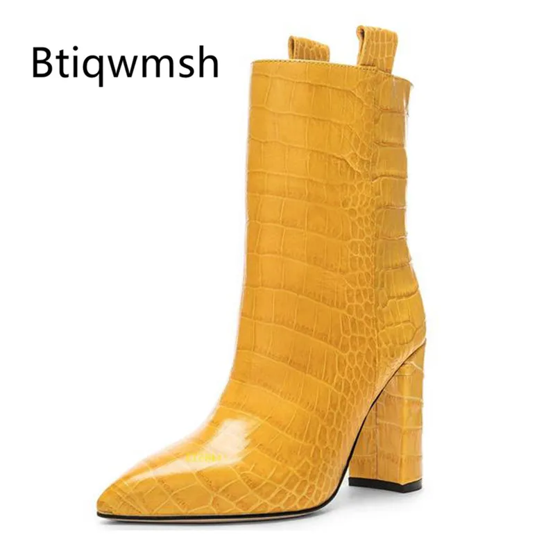 2019 женские ботильоны из крокодиловой кожи с острым носком цвет желтый зеленый