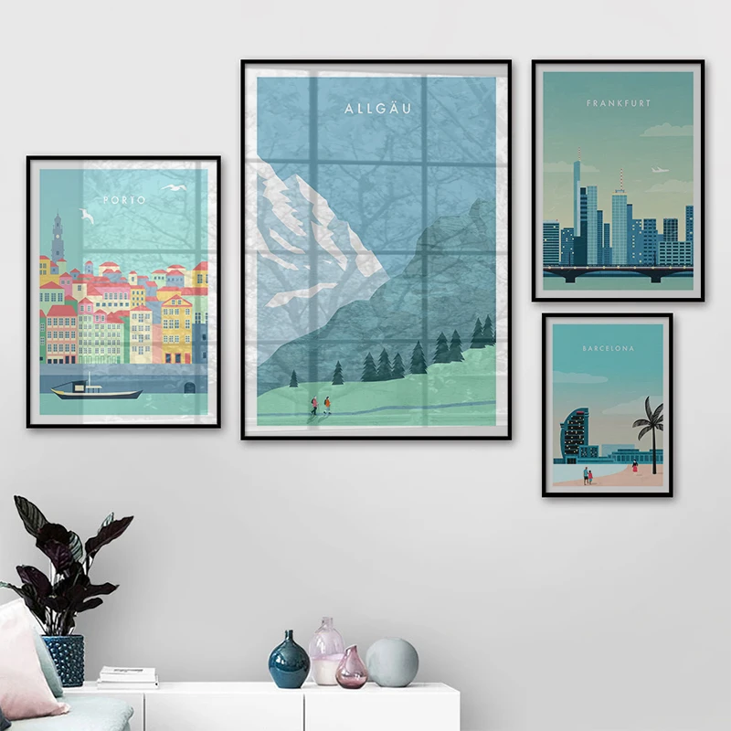 Туристический плакат иллюстрация скандинавский принт винтажный Барселона
