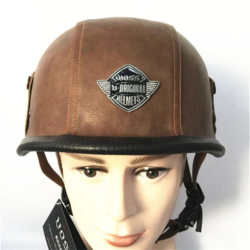 Мотоциклетный шлем уникальный кожаный винтажный полулицевой в немецком стиле 4