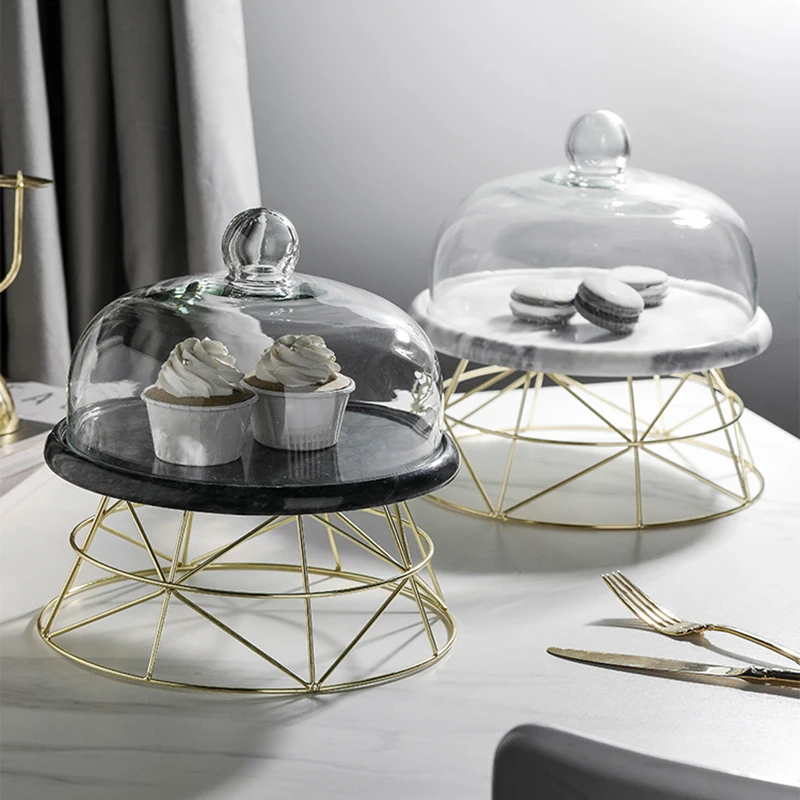 

Marble Storage Tray with Glass Cover Cake Stand Household High-foot Tasting Plate Dessert Plate Teacup Food Jewelry Storage Tray