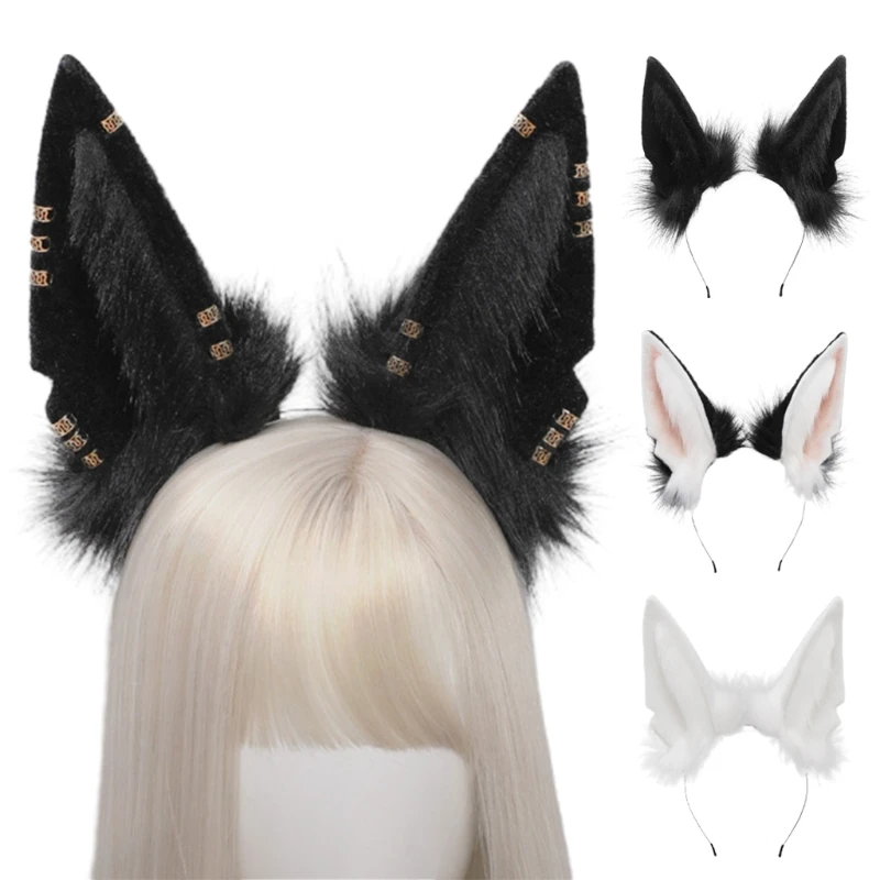 Women Animal Wolf Ears Headdress Plush Hairband Furry Lolita Headband Anime for Halloween Christmas Cosplay Accessories