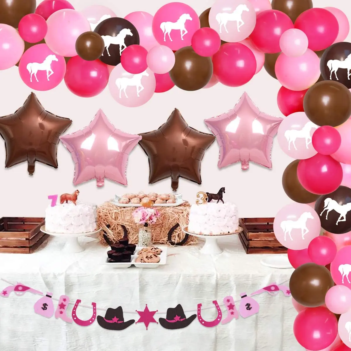 Suministros de fiesta de cumpleaños de vaquera Occidental para el primer y segundo cumpleaños, decoraciones de Baby Shower para niñas, guirnalda de globos de vaquera rosa