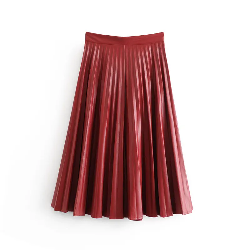 

2019 Fall high waist skirt women fashion pu leather skirt korean style button chic midi skirt kawaii pleated skirts streetwear