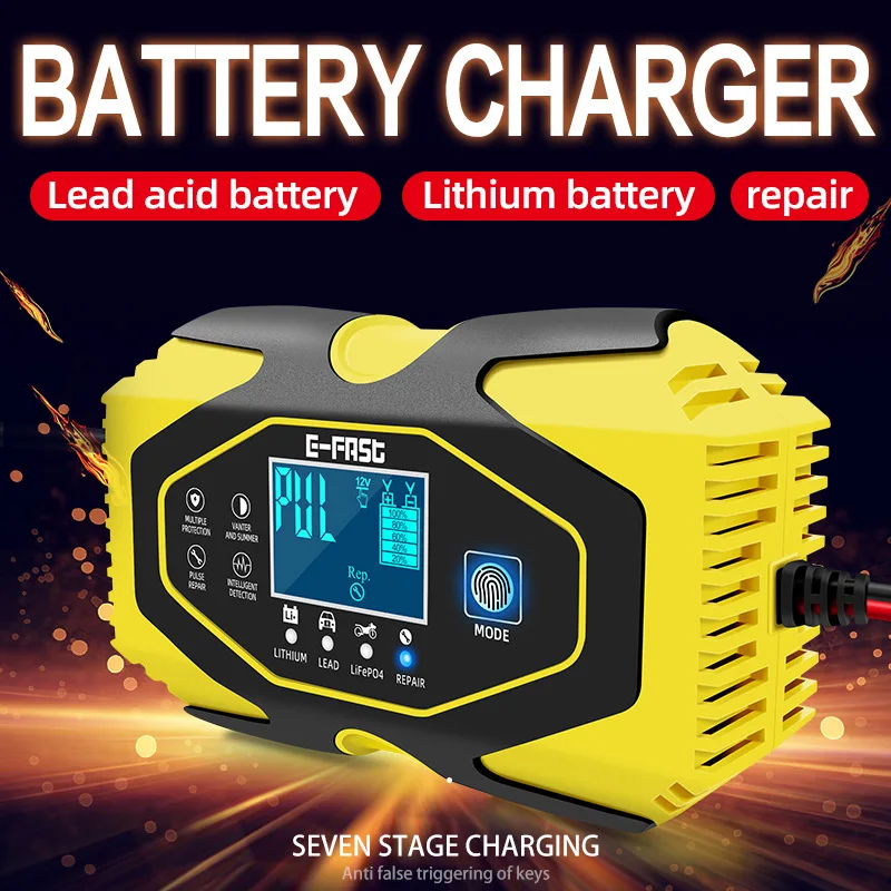 

12V 24V 6A Full Automatic Motorcycle Car Battery Chargers Digital LCD Display Repair Chargers Wet Dry Lead Acid Lithium Battery