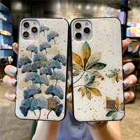 luxury gold foil ginkgo floral phone case iphone 13 12 mini 11 pro xs max xr x 8 7 plus se20 silicone shockproof back cover gift