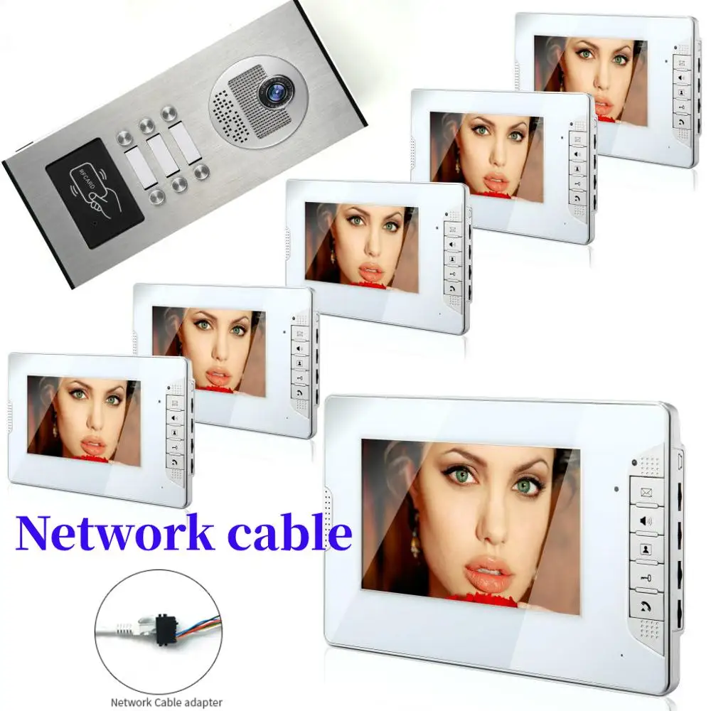 

SmartYIBA 6 Apartment Network Cable Wired Video Intercom RFID Access Unlock 7 Inch Monitor Video Doorbell Doorphone Intercom KIT