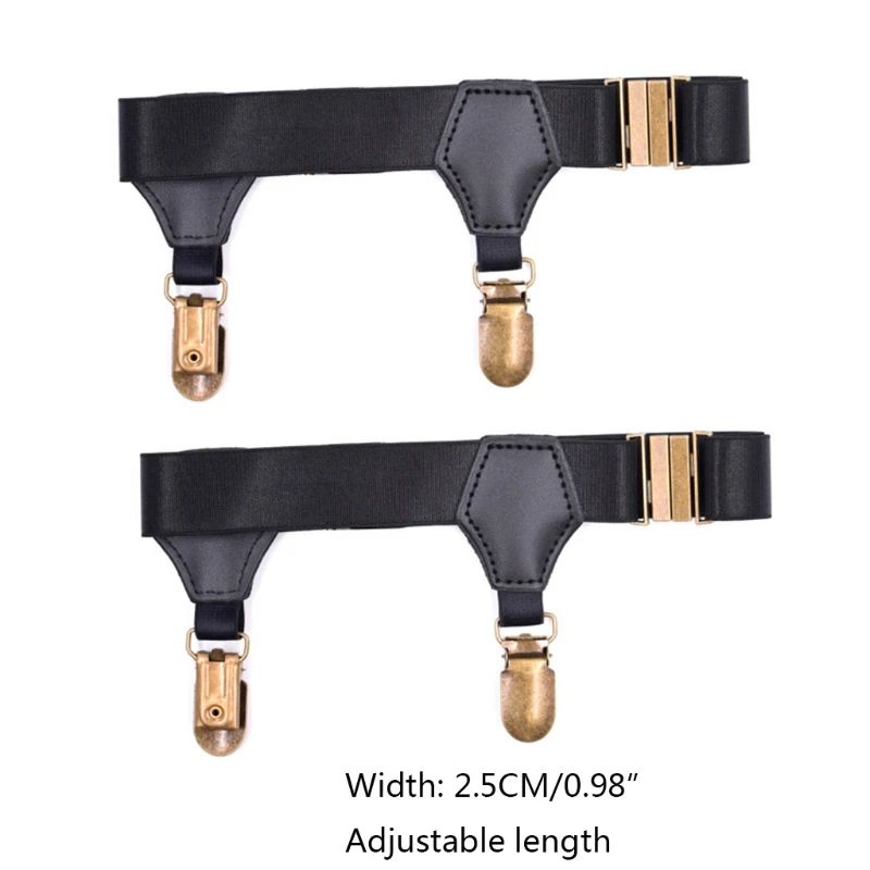 

Men Women 1 Pair Black Socks Suspenders Holder with Double Hard Metal Non-Slip Clips Elastic Adjustable Stockings Garters Belt