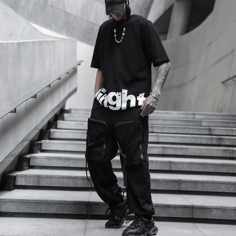 Мужские свободные шаровары с несколькими карманами повседневные Черные