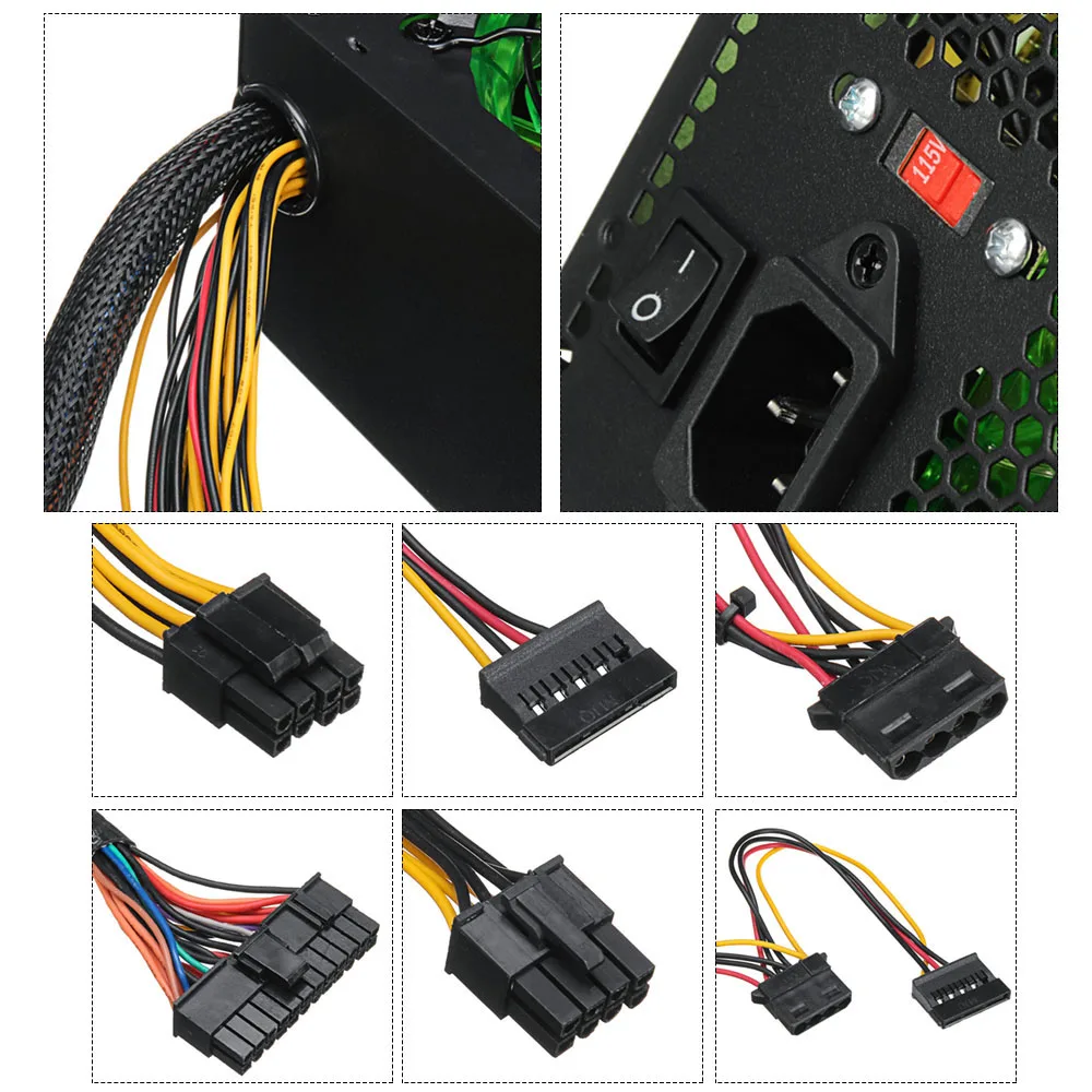 Блок питания 120 мм 800 Вт со светодиодным вентилятором для компьютера 110 ~ 220 В