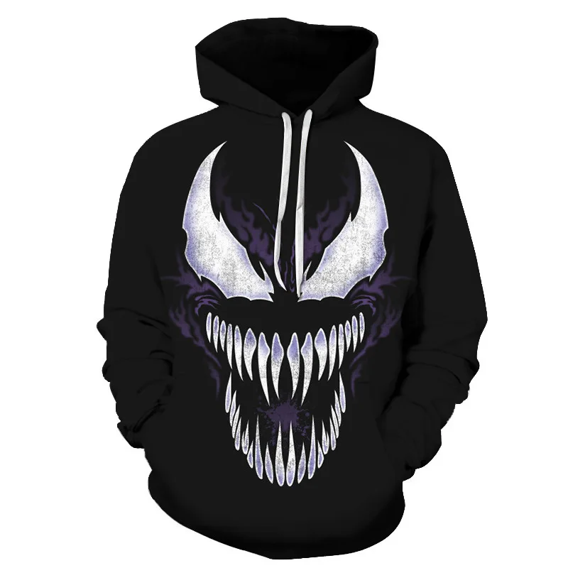 Новейшие толстовки с капюшоном 3D принтом Venom повседневные длинным рукавом для