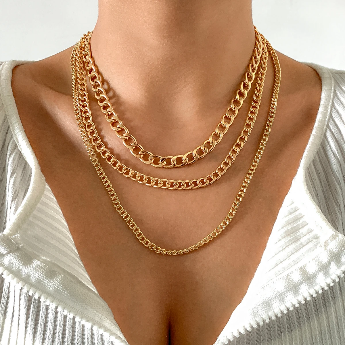 

IngeSight.Z Hip Hop Rock Miami Curb Cuban Link Chain Choker Necklaces Multi Layered Vintage Chunky Thick Collar Necklace Jewelry