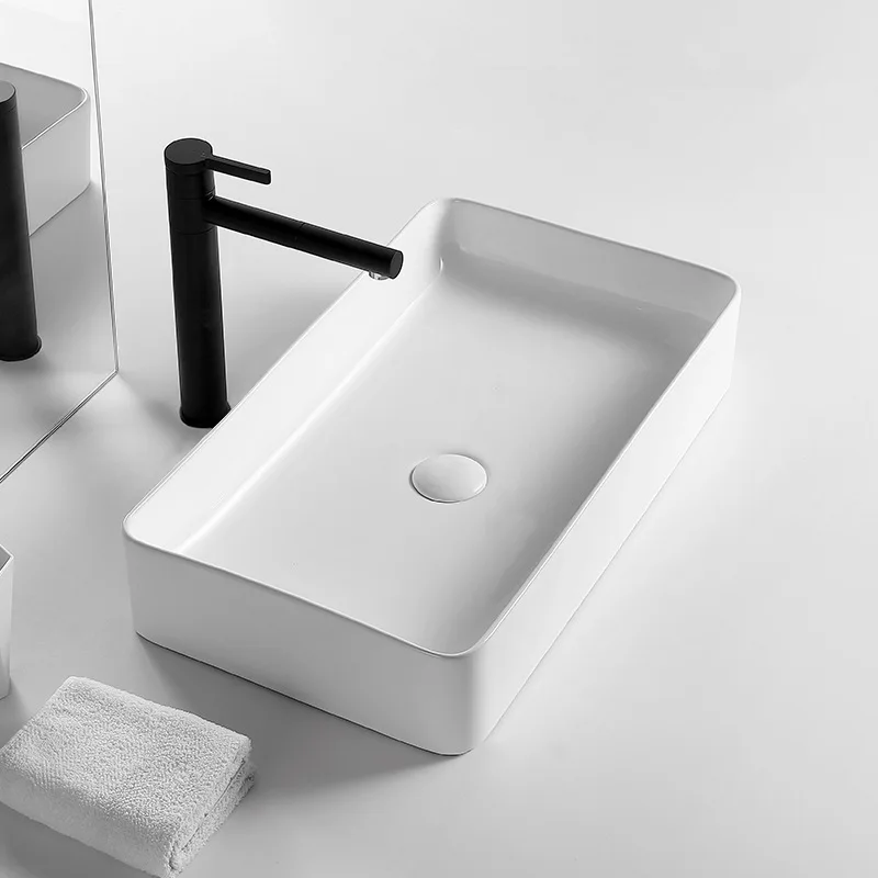 

Bathroom Sink Ceramic White Square Wash Basin Countertop Sinks Drainer Nordic Ceramic Washbasin Art Basin Shampoo Bowl