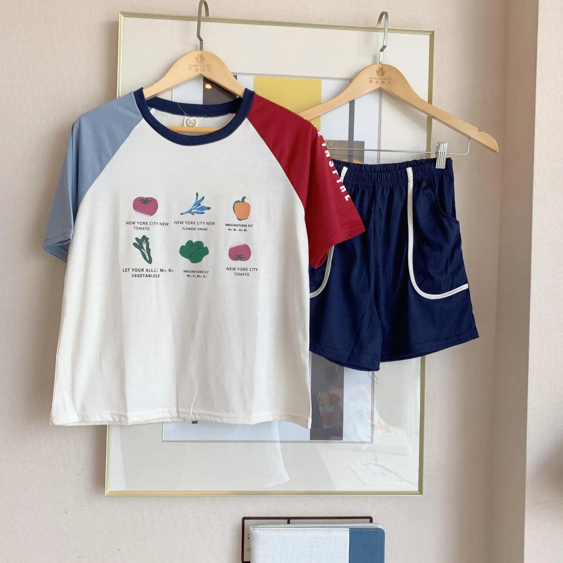 

Female 2PCS Pajamas Suit Lounge O-Neck Top&Shorts Sleepwear Summer Cotton Loose Nightwear M-XXL Cute Print Home Clothes