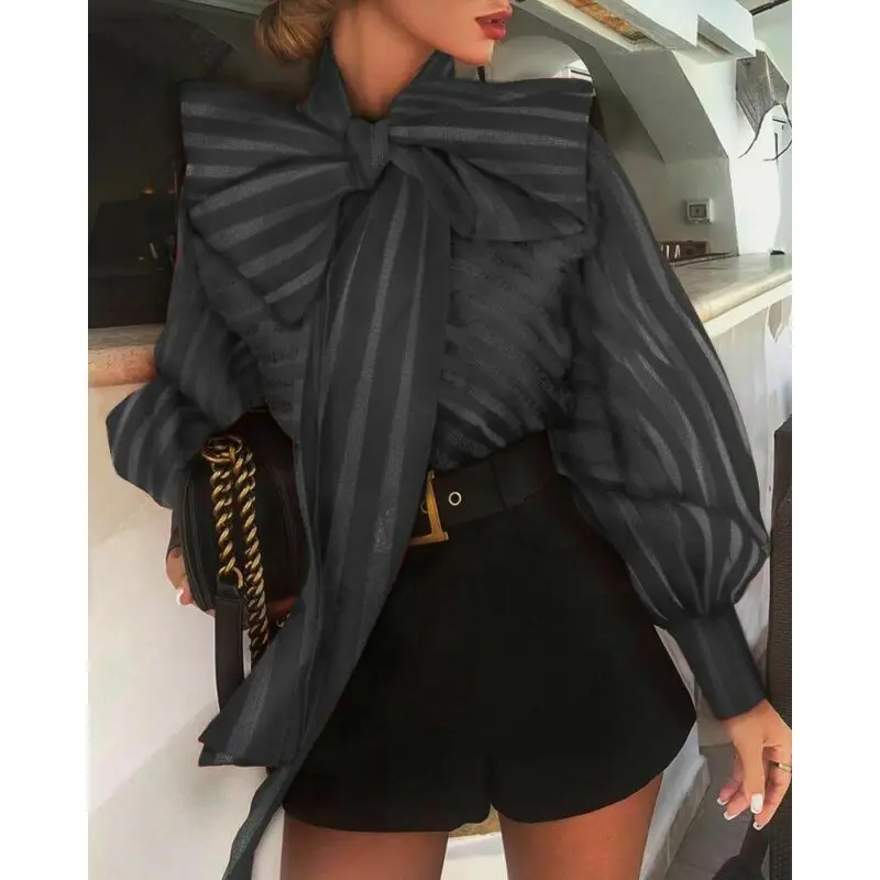 Женская блузка с длинным рукавом фонариком в полоску|Блузки| |