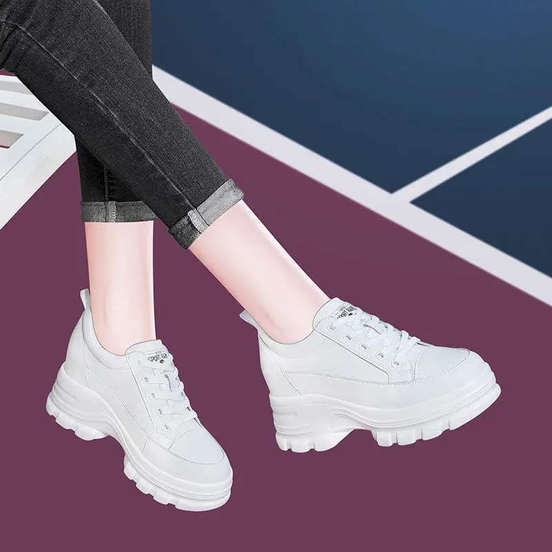 

2021 Increased 8cm small white shoes women Korean students wild leather casual thick bottom women's sports shoes A1-206