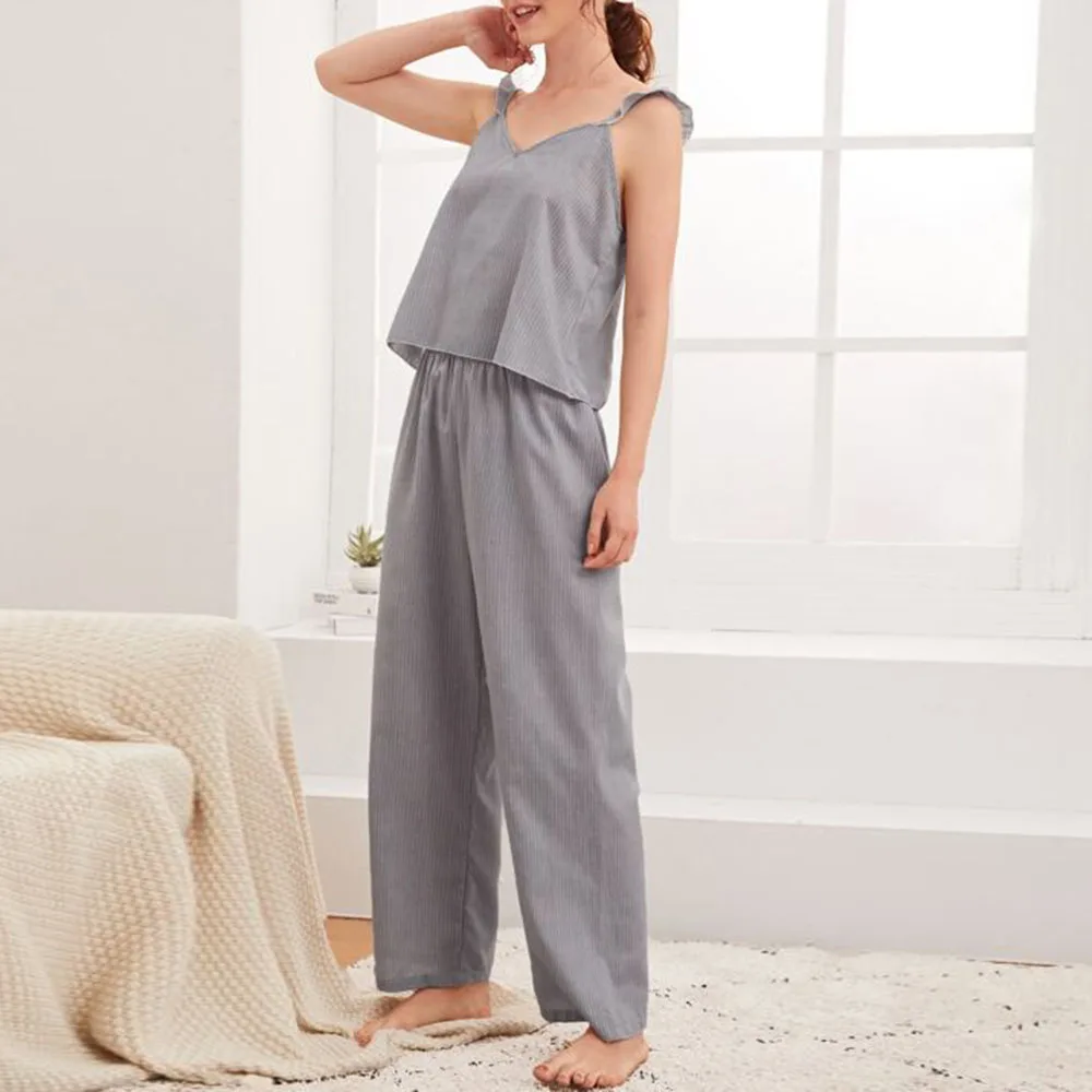 Пижамный костюм 2020 новые пижамы женские летние сексуальные Полосатые брюки с