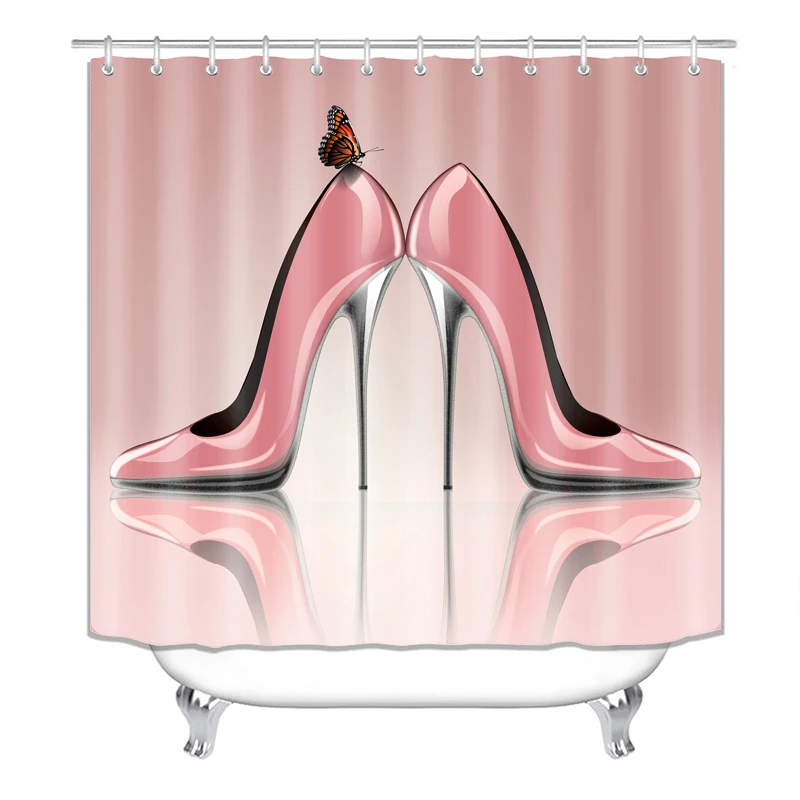 

Shower Curtain, Bathroom Curtains Accessories-Butterfly on Pink High Heels,Decorations