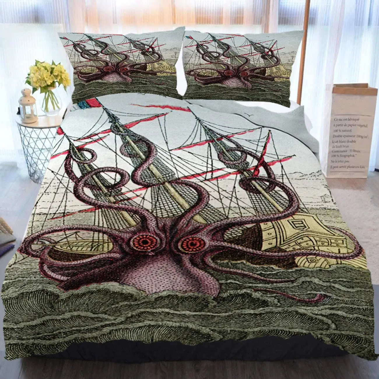 Средневековый комплект пододеяльников с принтом атаки на море | Дом и сад