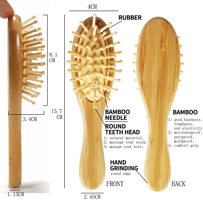 

Natural Bamboo Hair Brush Bamboo Bristles Pin Massage Comb Improve Hair Growth Prevent Hair Loss Dandruff Scalp 3Pcs/Set