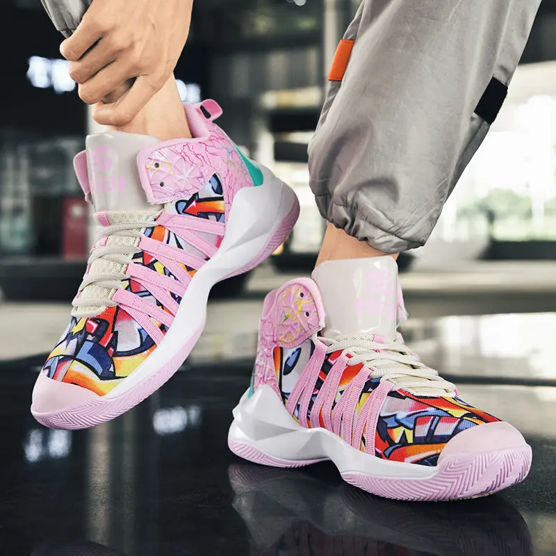 Fashion Graffiti Printing Shoes Basketball Men High Top Non slip Basketball Shoes Sports Gym Hip hop Couple Sneakers Basketball