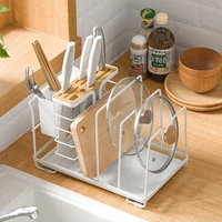 kitchen utensils storage drainage rack table top multi functional storage rack equipped with chopsticks rack pot cover cut