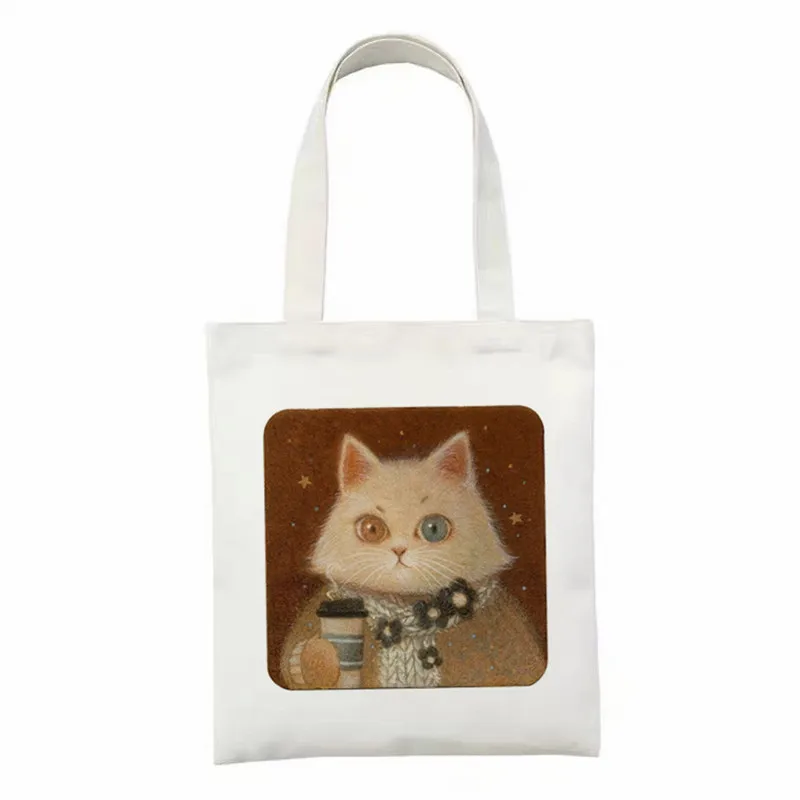 

Ladies Canvas Shopping Bag 2021 Large Capacity Travel Tote Bag Fashion Cute Cat Women Shoulder Bag Fashion Eco Shopper handbag