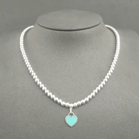 s925 sterling silver bead necklace for women enamel heart shaped pendant original 11 luxury brand jewelry charm tif necklace