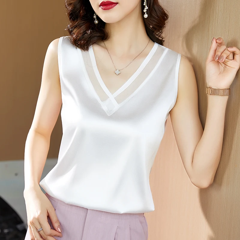 

V-neck Embroidery Blouses Satin Blouses Women 2021 New Plus Size Silk Blouse Lace Tops Woman Casual Tops Solid Blusas 13742