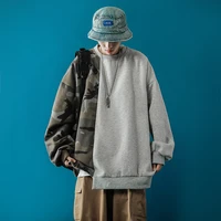 stitching camouflage round neck plus velvet sweatshirt mens autumn and winter style korean hip hop ins wind jacket loose top